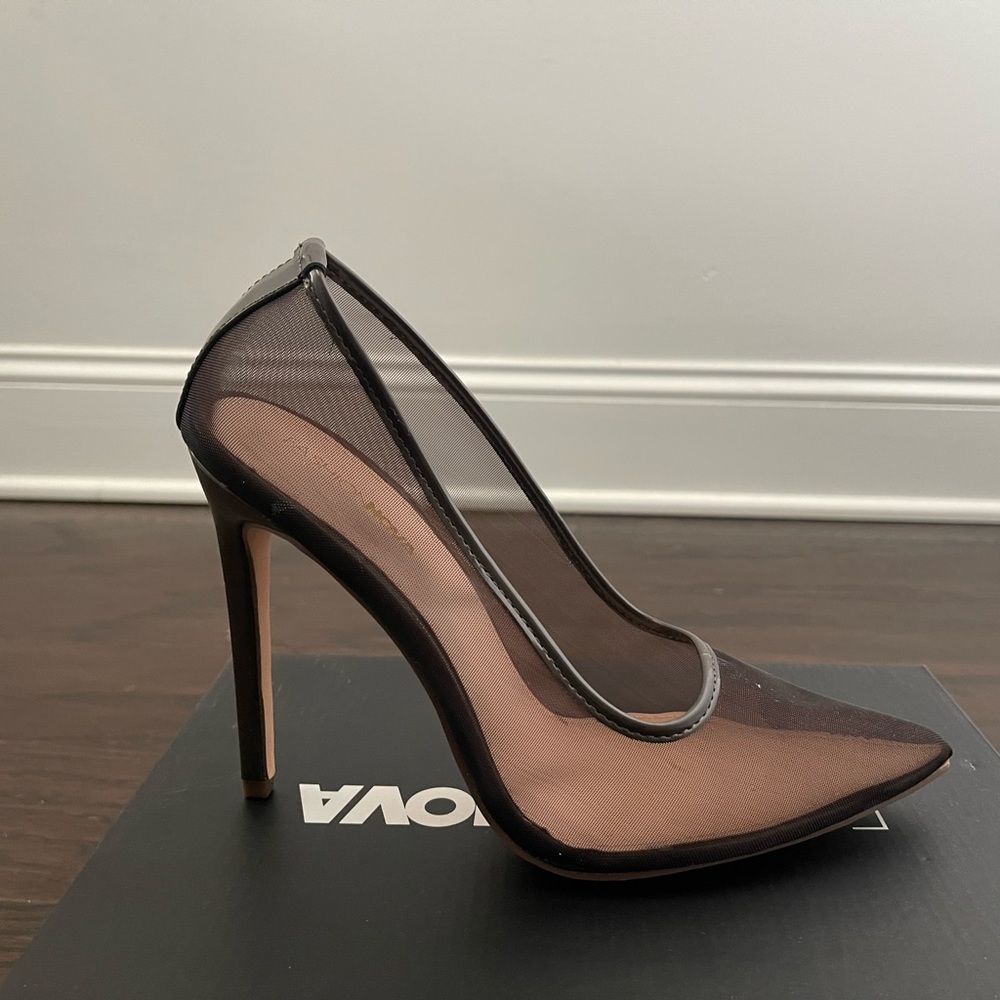 Brown mesh heels
